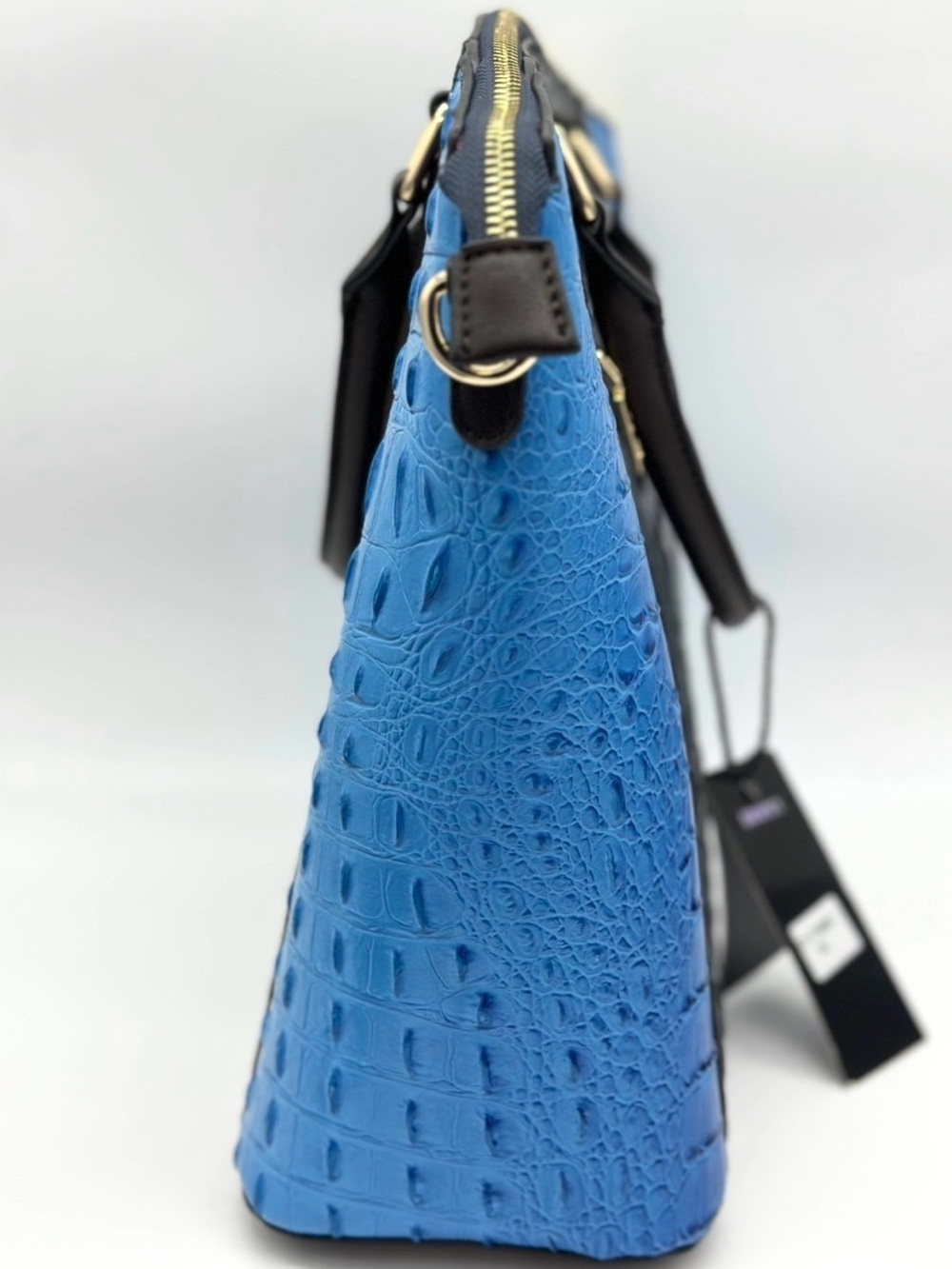 Navy & Light Blue Croc-Embossed High Quality Vegan Leather Tote with Wallet - Picture 2 of 12
